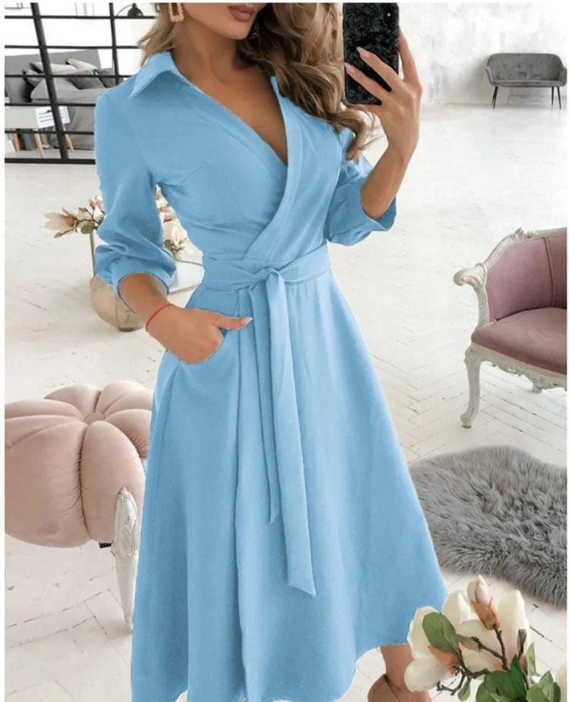 Valenzora | Elegant midi wrap dress. Perfect for formal occasions. Emilia