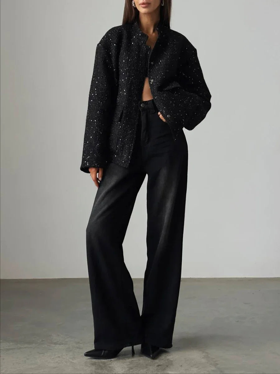 Valenzora – Damen Pailletten-Tweed-Jacke für einen glamourösen Touch