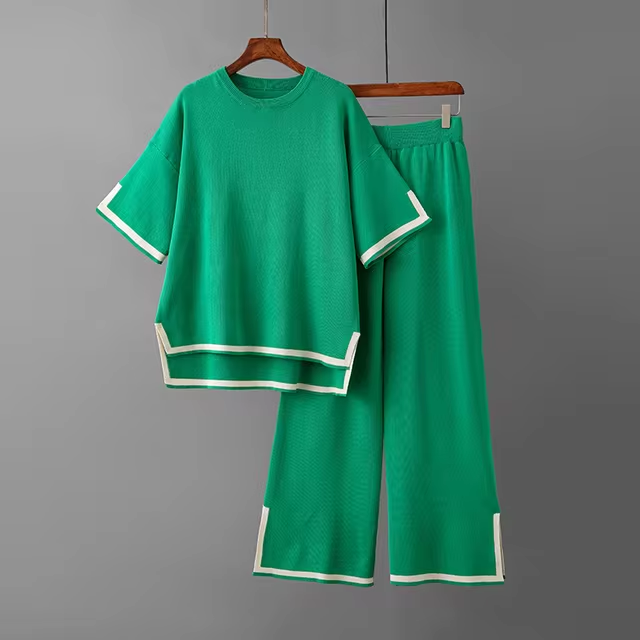 Valenzora | Elegantes kurzärmeliges zweiteiliges Set aus Eisseide