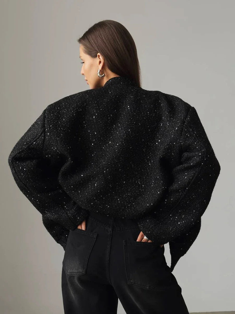 Valenzora – Damen Pailletten-Tweed-Jacke für einen glamourösen Touch