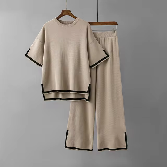 Valenzora | Elegantes kurzärmeliges zweiteiliges Set aus Eisseide
