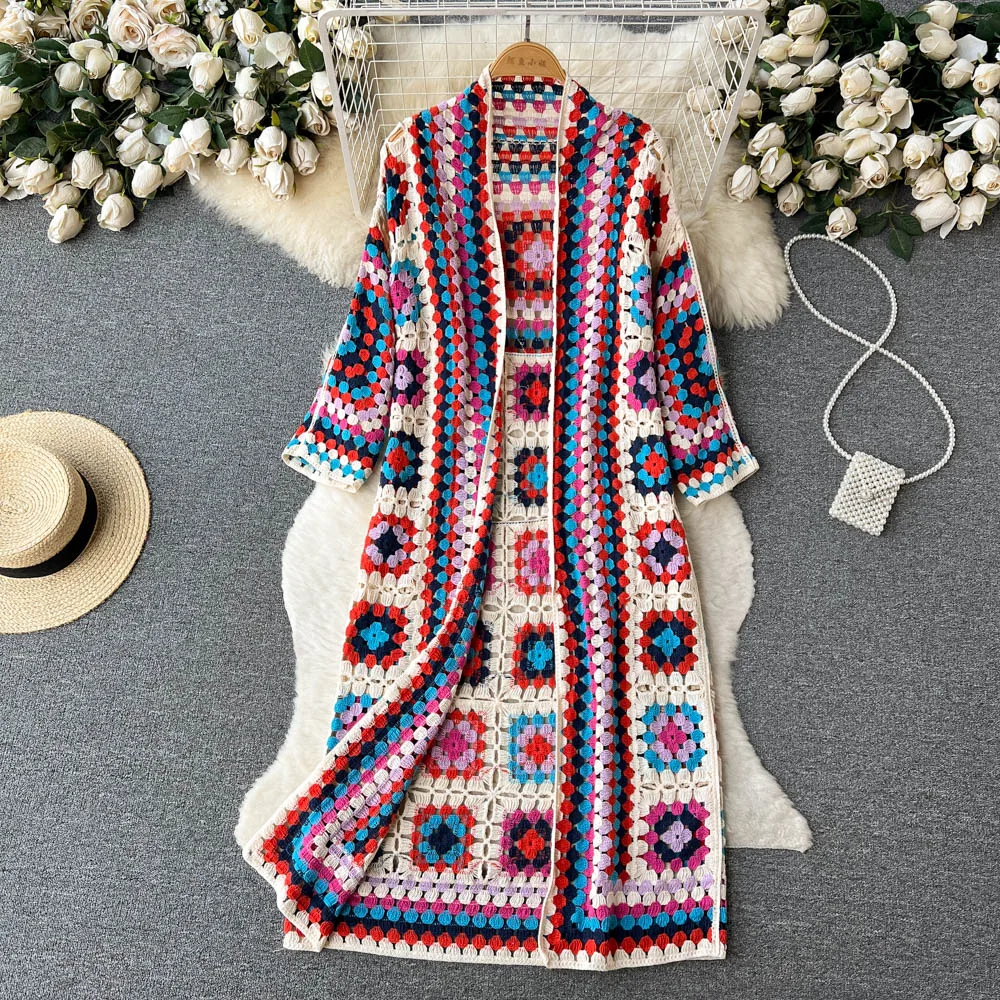 Valenzora | Crocheted Long Granny Square Cardigan