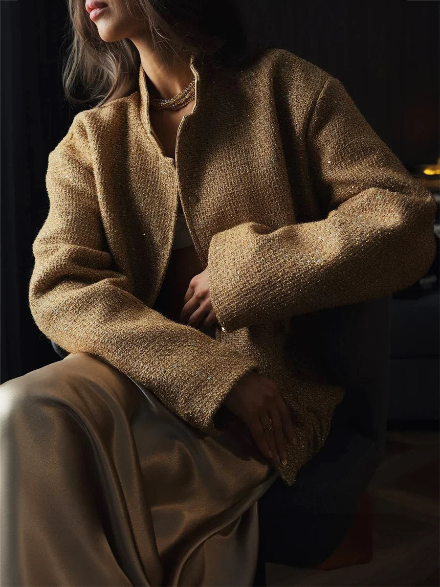 Valenzora – Damen Pailletten-Tweed-Jacke für einen glamourösen Touch