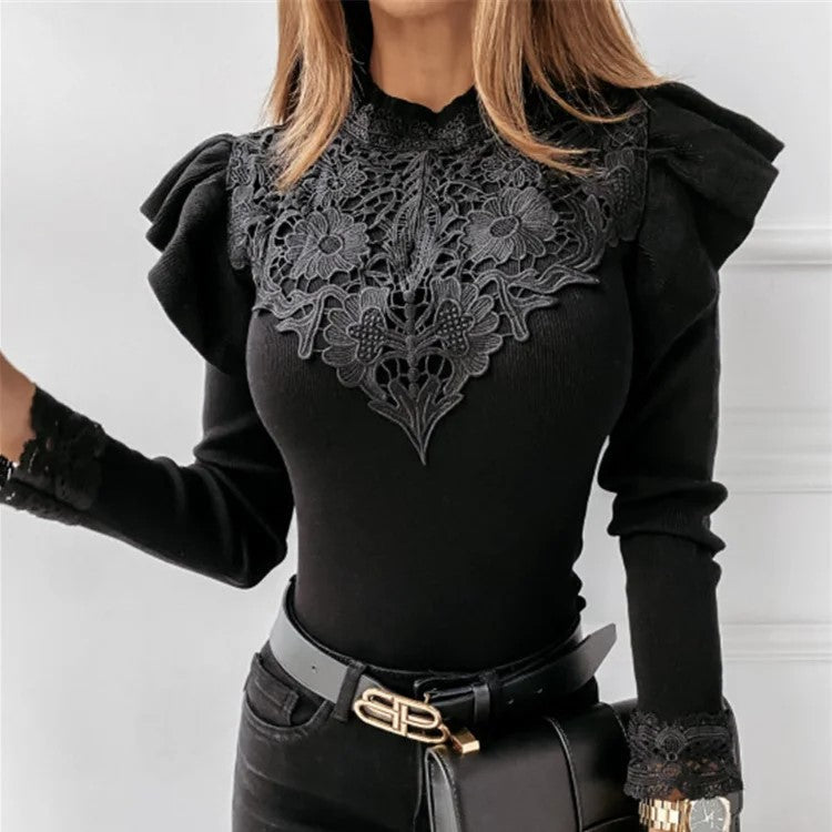 Valenzora | Turtleneck sweater with ruffles and lace details