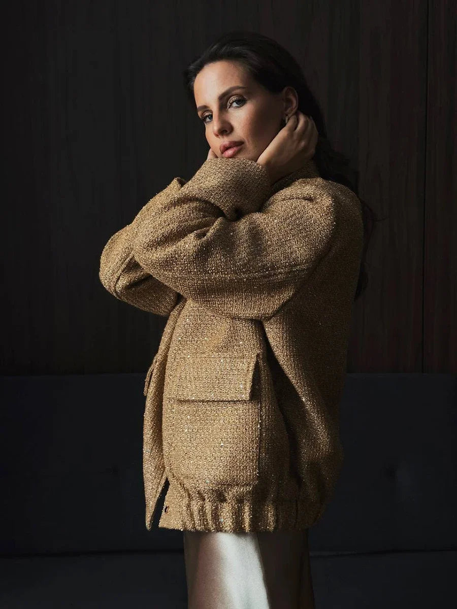 Valenzora – Damen Pailletten-Tweed-Jacke für einen glamourösen Touch