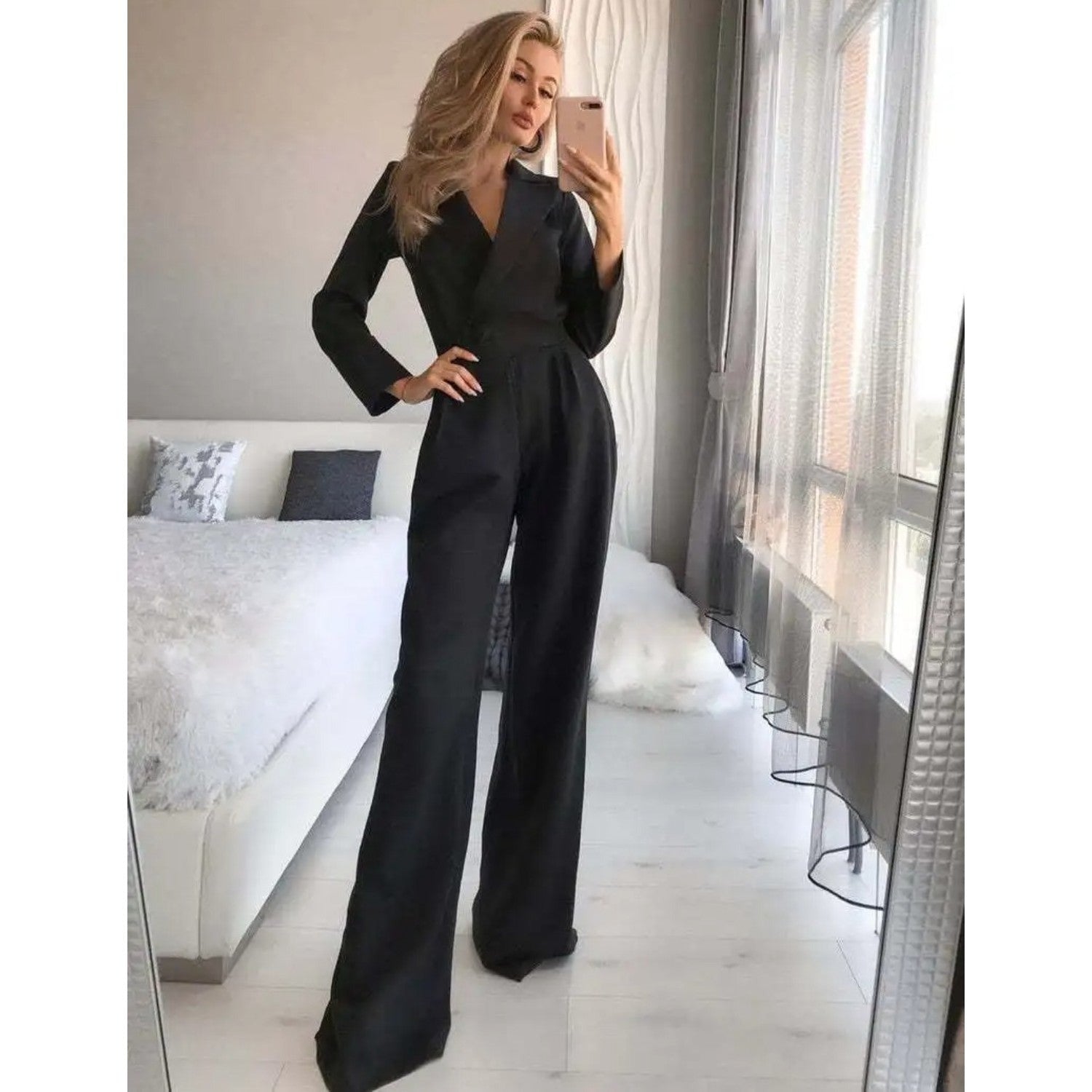 Valenzora | Elegant White V-Neck Jumpsuit for Women