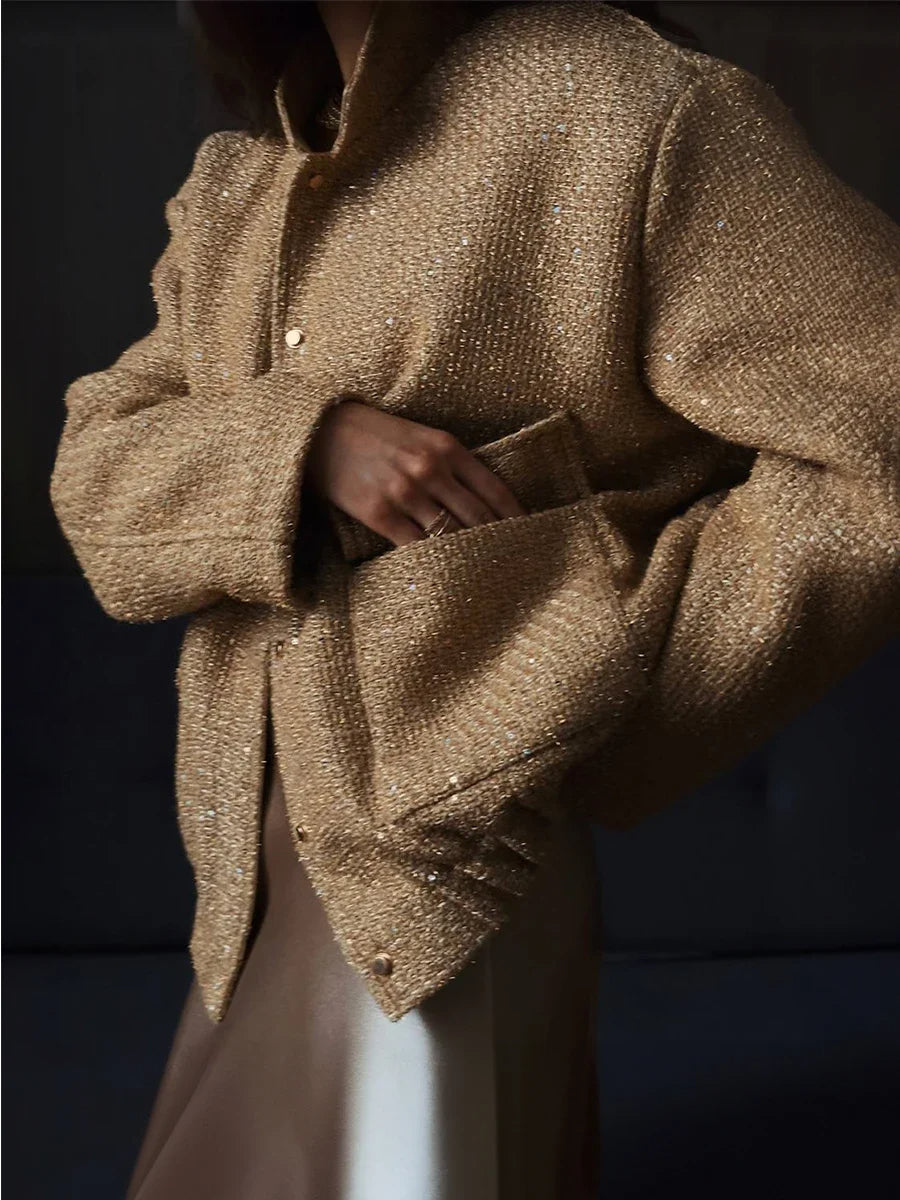 Valenzora – Damen Pailletten-Tweed-Jacke für einen glamourösen Touch