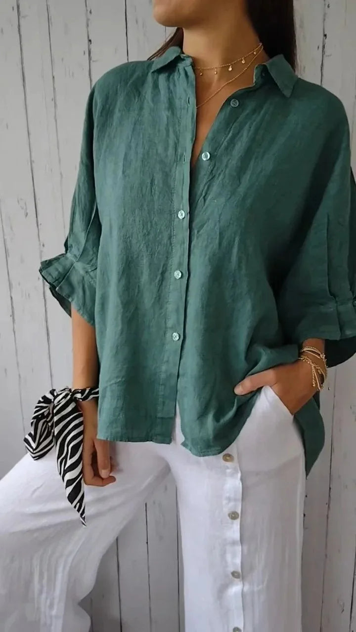 Valenzora | Elegant tie-strap cotton-linen shirt