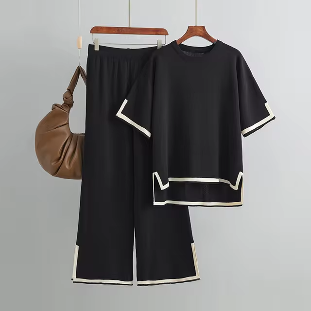 Valenzora | Elegantes kurzärmeliges zweiteiliges Set aus Eisseide