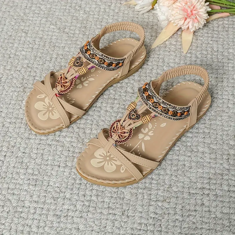 Valenzora | Boho Rhinestone Style Open Toe Elastic Strap Sandals