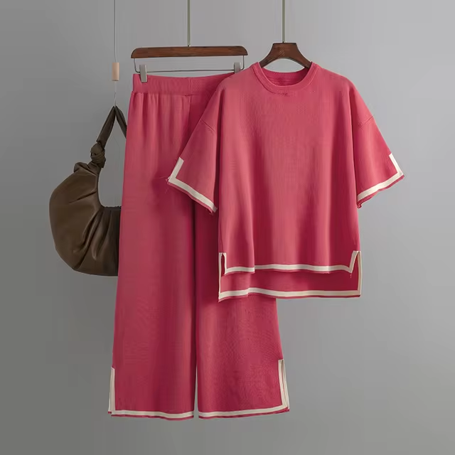 Valenzora | Elegantes kurzärmeliges zweiteiliges Set aus Eisseide