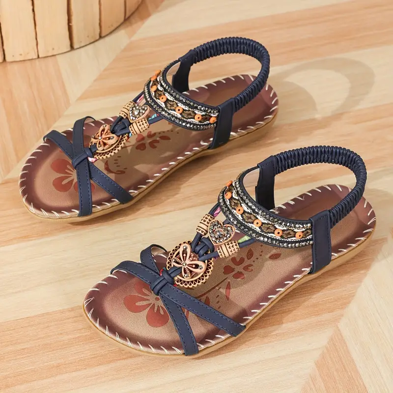 Valenzora | Boho Rhinestone Style Open Toe Elastic Strap Sandals