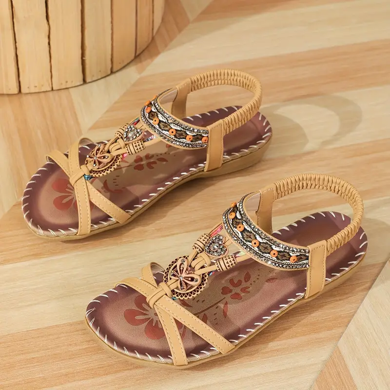 Valenzora | Boho Rhinestone Style Open Toe Elastic Strap Sandals