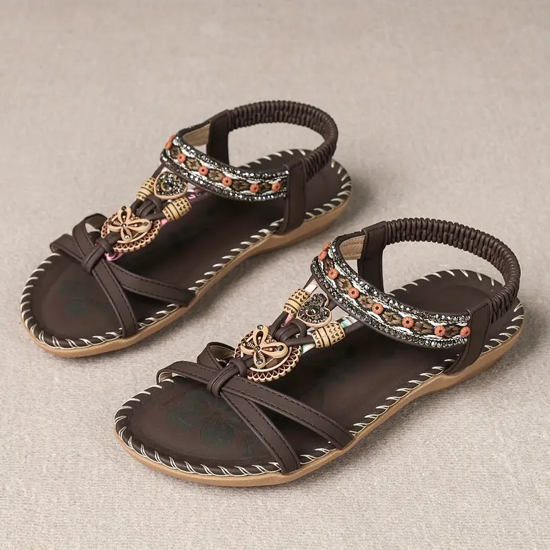 Valenzora | Boho Rhinestone Style Open Toe Elastic Strap Sandals