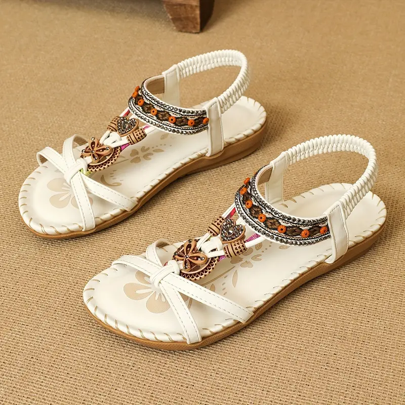 Valenzora | Boho Rhinestone Style Open Toe Elastic Strap Sandals