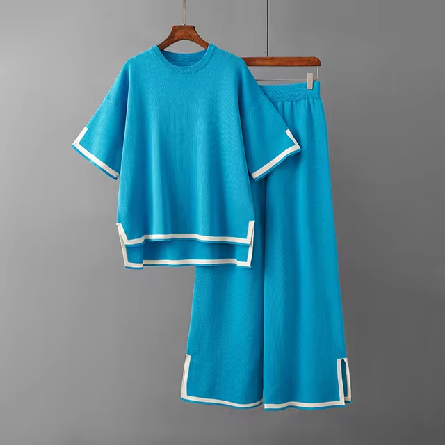 Valenzora | Elegantes kurzärmeliges zweiteiliges Set aus Eisseide