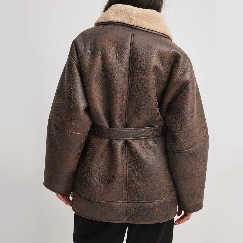 Valenzora | Kunstlederjacke mit Sherpa-Futter und Gürtel