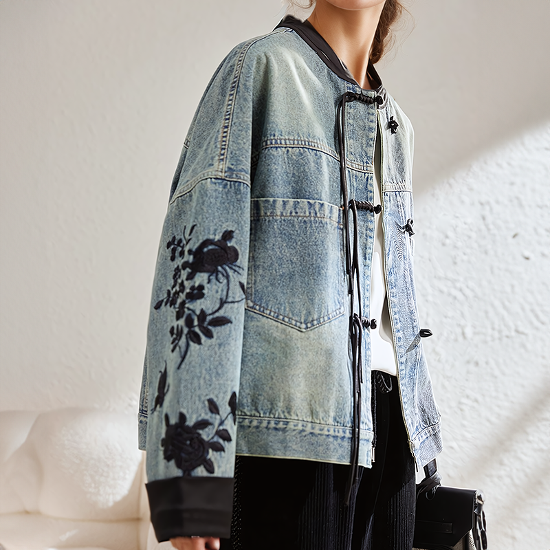 Valenzora | Jeansjacke mit Vintage-Blumenmuster