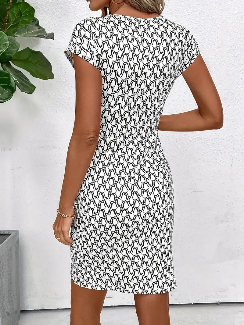 Valenzora | Elegantes Kleid mit Rundhalsausschnitt und Allover-Print