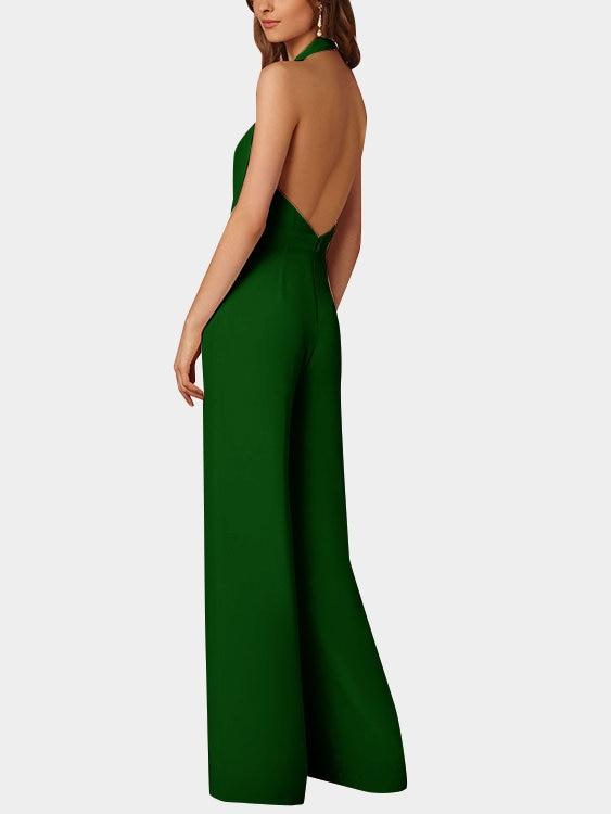 Valenzora | Tiefer V-Ausschnitt Ärmelloser Jumpsuit mit weitem Bein