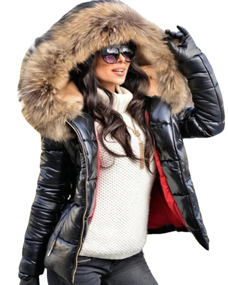 Valenzora - Paris - Stylische Jacke mit Kunstfellfutter, Kapuze und Kragen