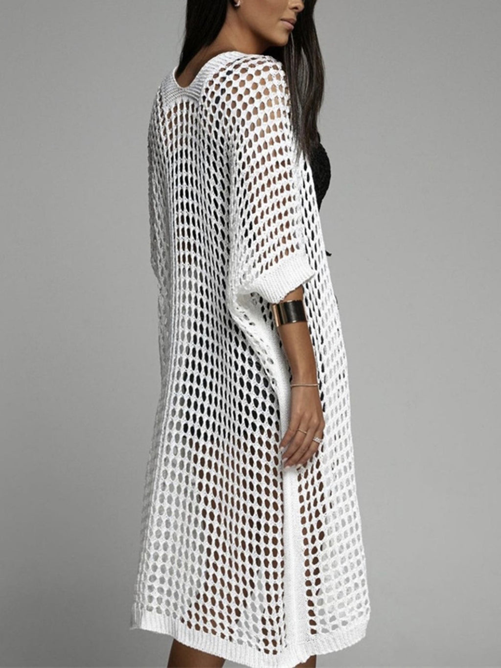 Valenzora | Openwork open front, three-quarter sleeve cover-up