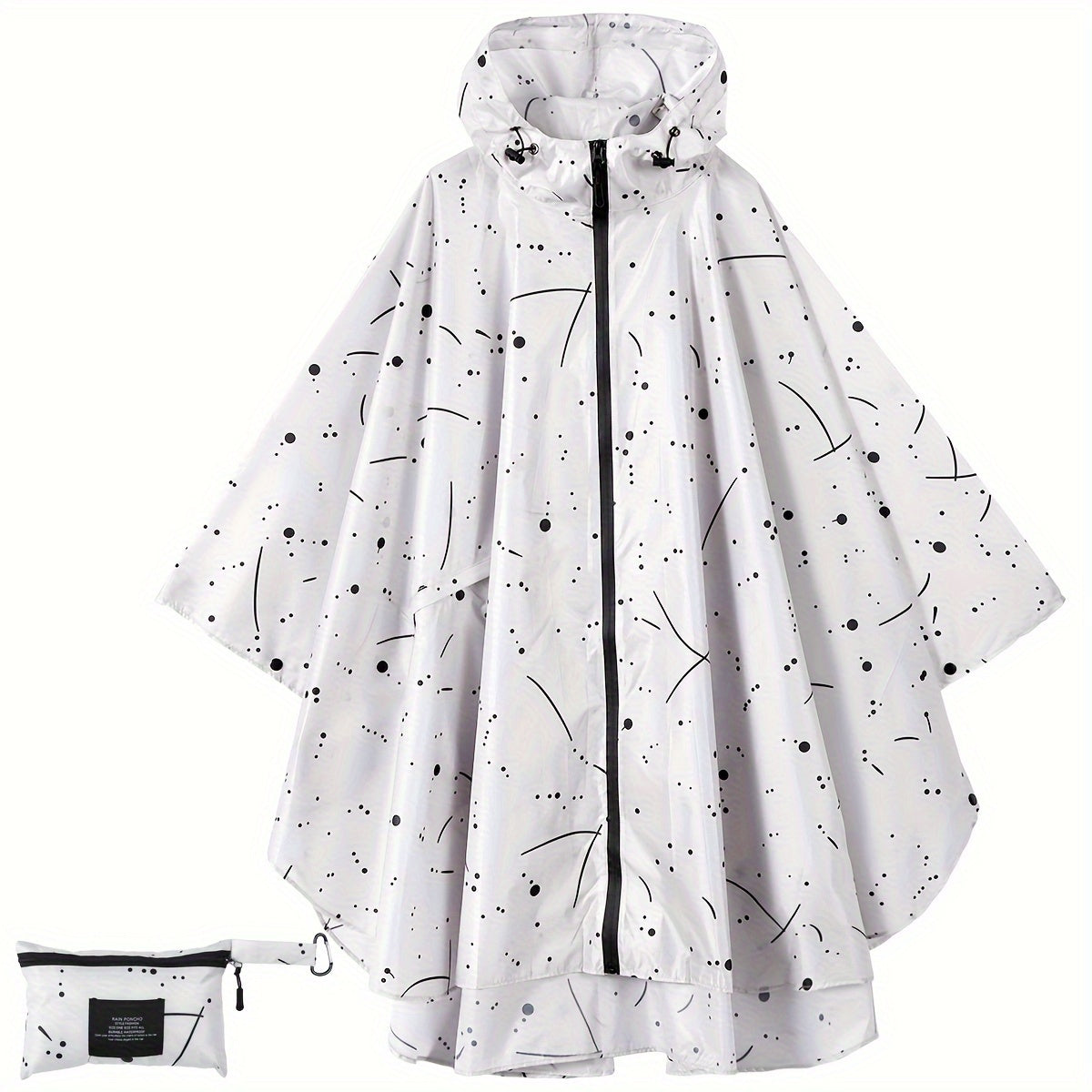 Valenzora | Sporty women's rain poncho with hood and geometric pattern