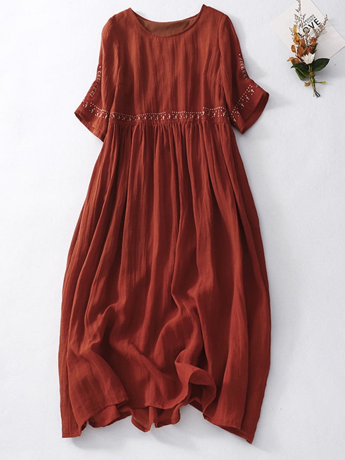 Valenzora | Women's Embroidered Cotton Linen Dress