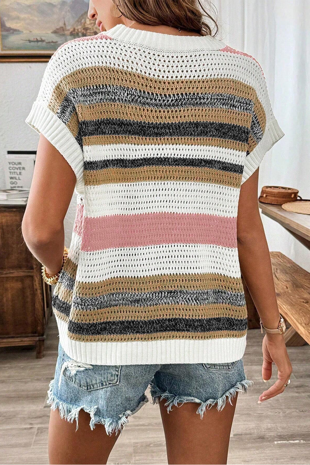 Valenzora | Women's color-blocked and openwork knit top