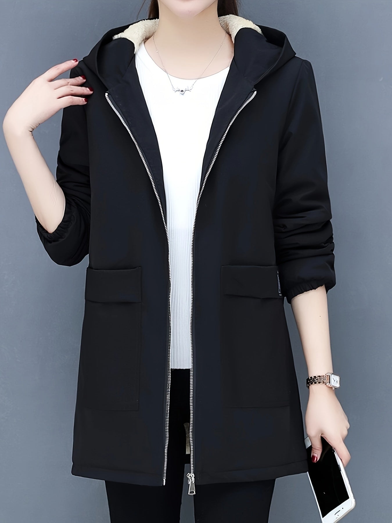 Valenzora | Women's hooded coat - black casual jacket