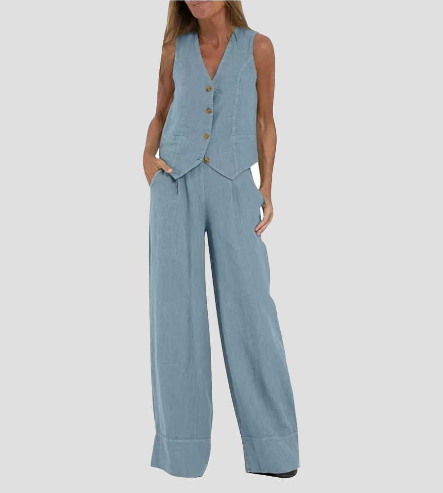 Valenzora | Button-up vest & wide-leg trousers set