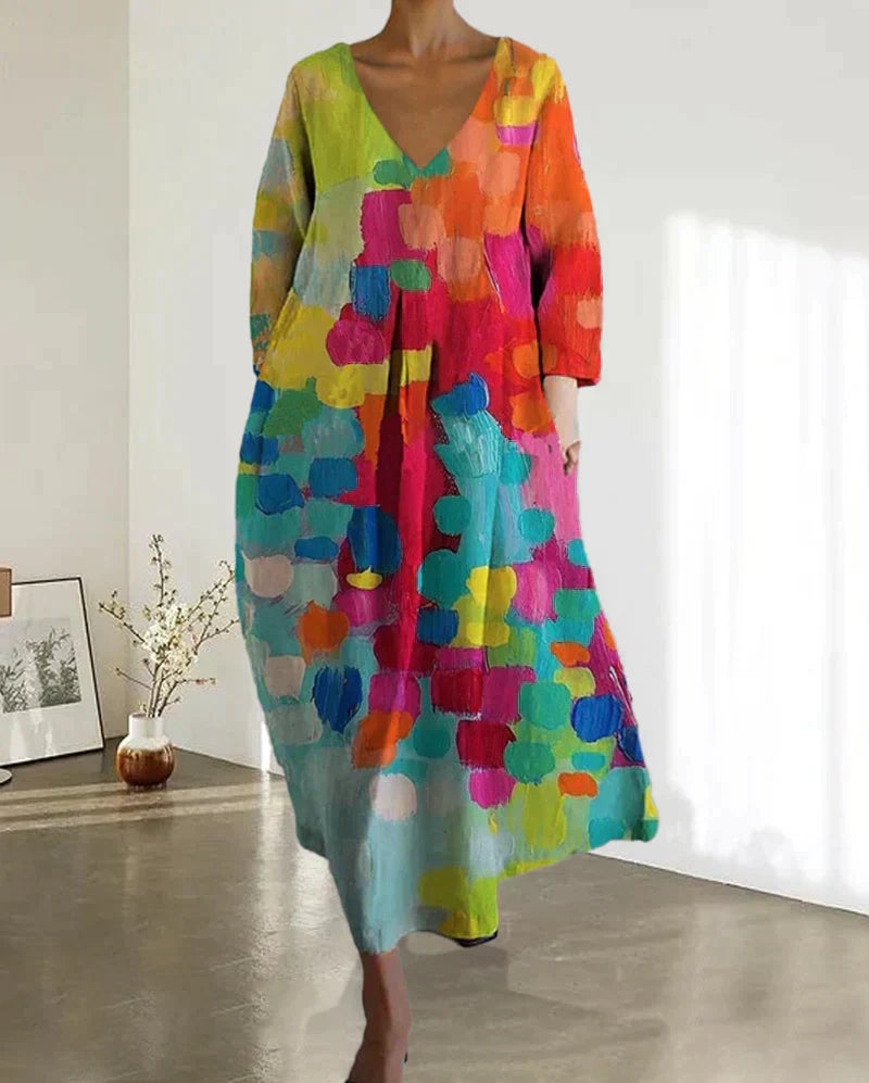 Valenzora | Colorful printed dress with V-neck