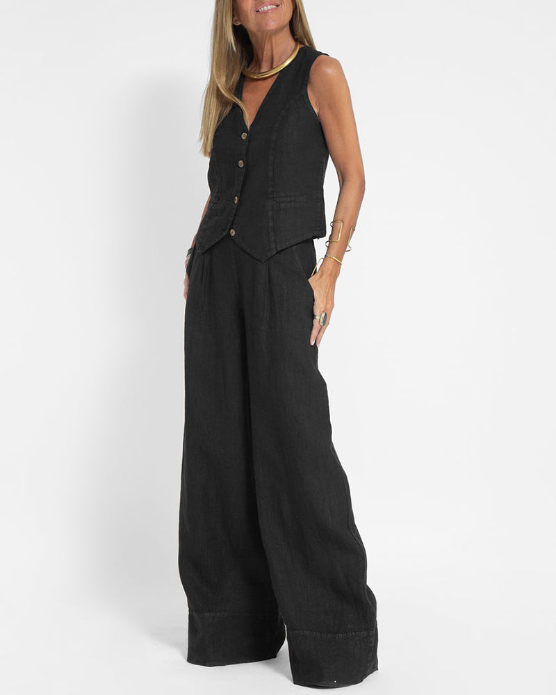 Valenzora | Elegantes 2-teiliges Leinen-Set: weite Hose & Weste