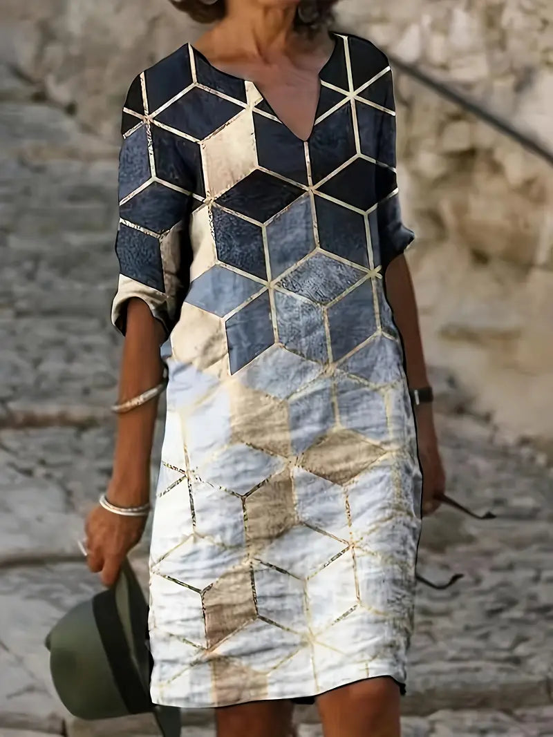 Valenzora | Elegantes Midikleid mit geometrischen Mustern