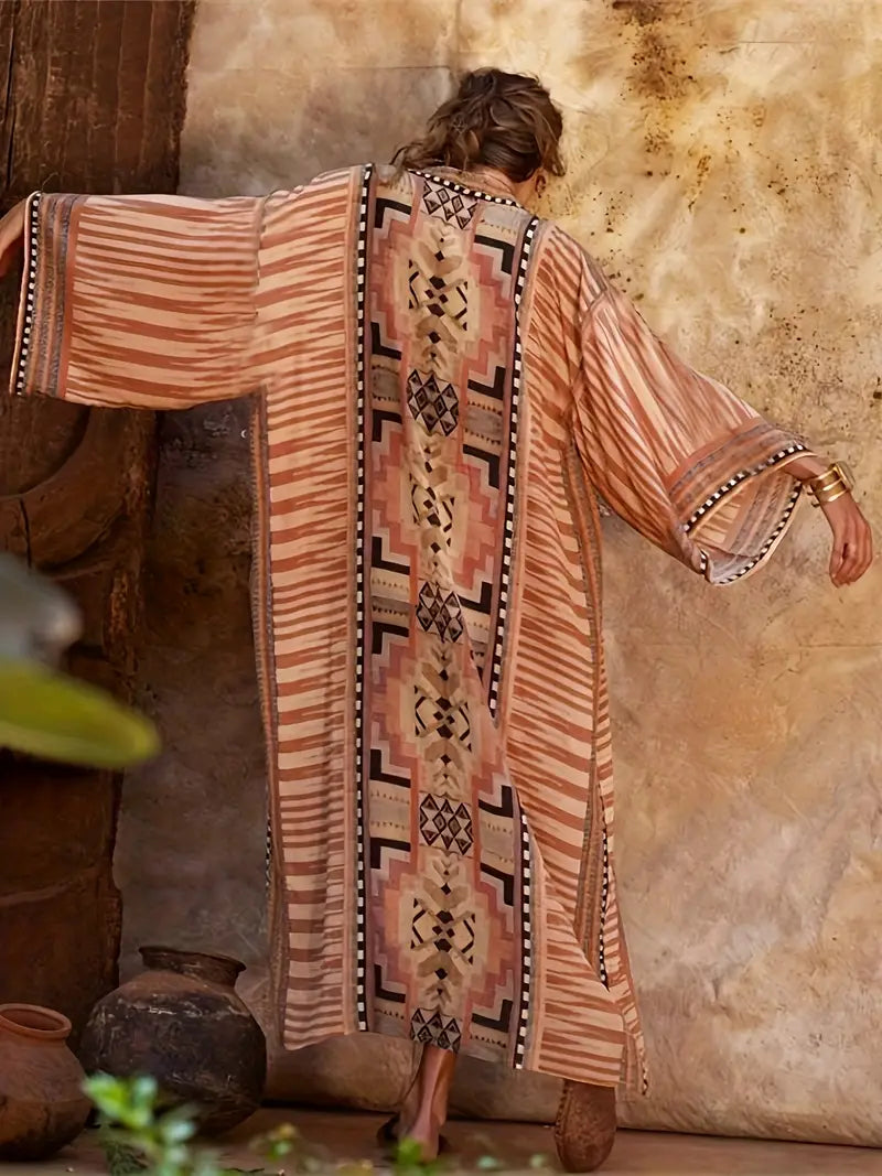 Valenzora | Boho Plus Size Kimono mit Bindegürtel Maxi-Tunika