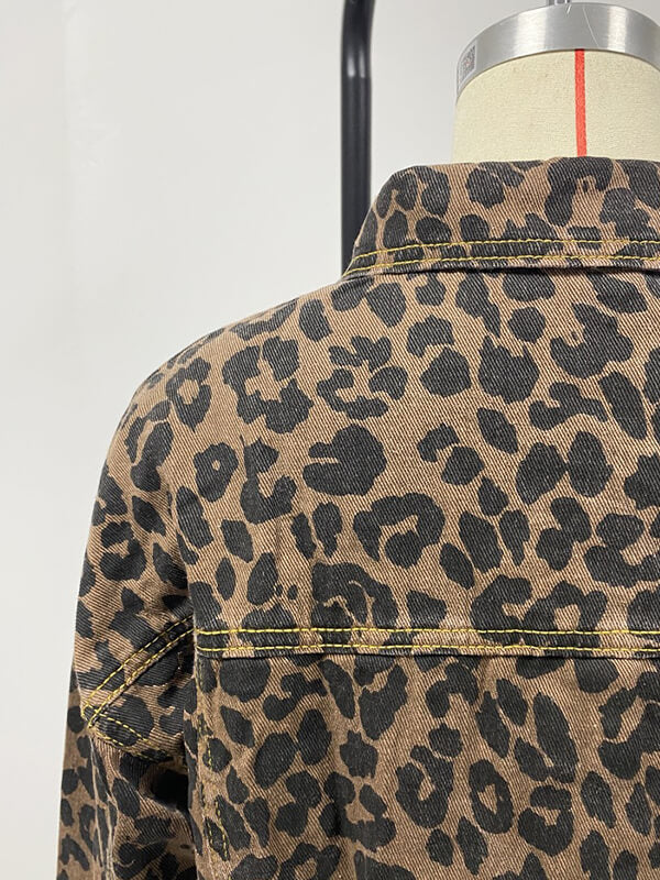 Valenzora - Denim jacket with leopard print and long sleeves