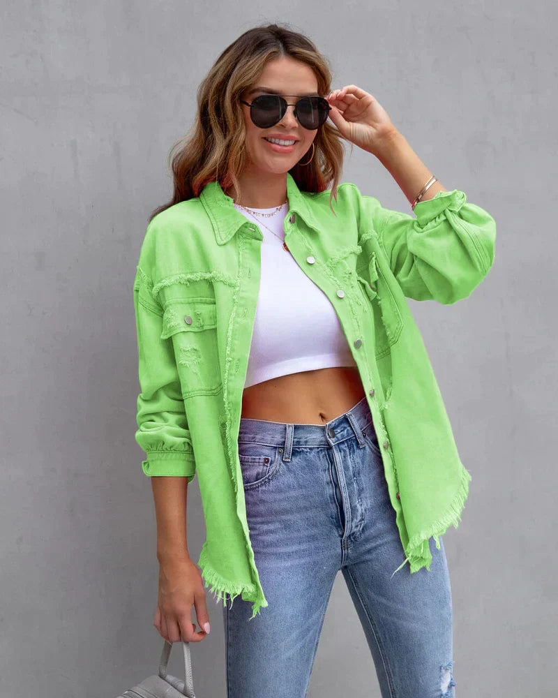 Women's denim jacket with raw edges