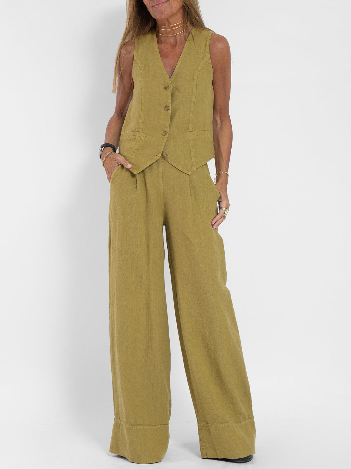 Valenzora | Button-up vest & wide-leg trousers set