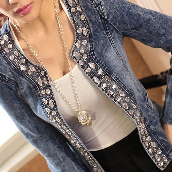 Valenzora Zipper Sequin Blue Short Jacket