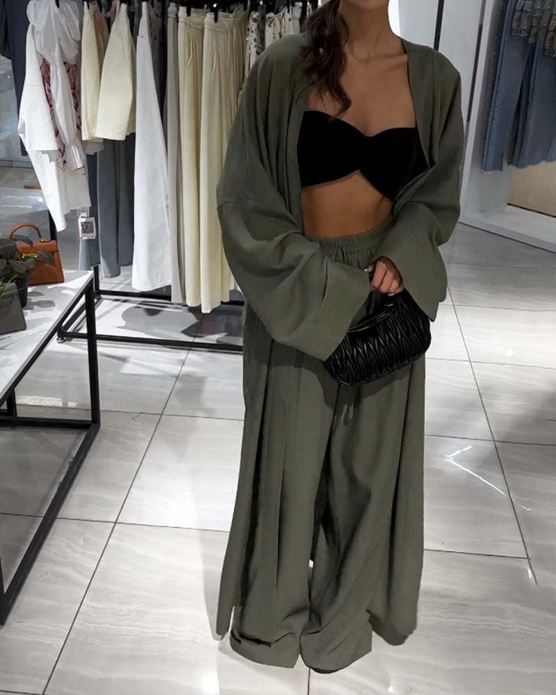 Valenzora | Leinen Kimono und Hosen-Set