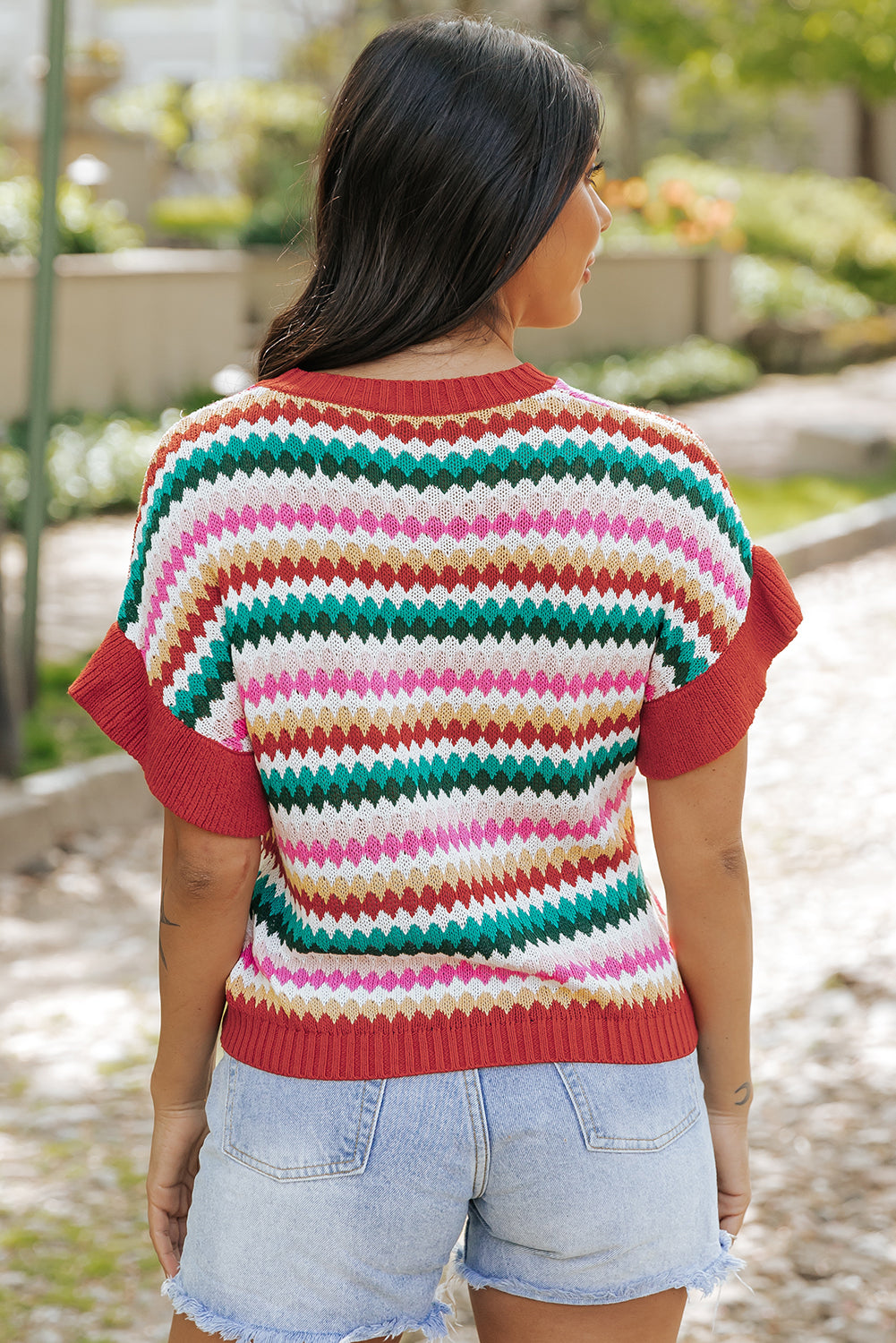 Valenzora | Red crop top with colored texture for women