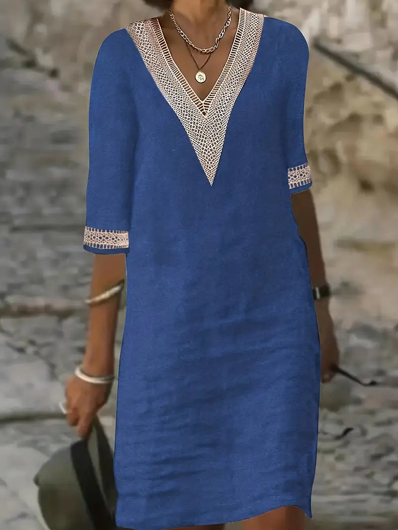Casalina™ – Breezy Linen Summer Dress with Embroidered Details