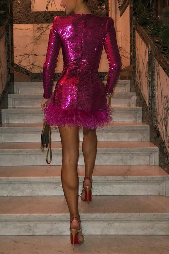 Valenzora | Pailletten-Feder-Partykleid „Dance Through the Night“