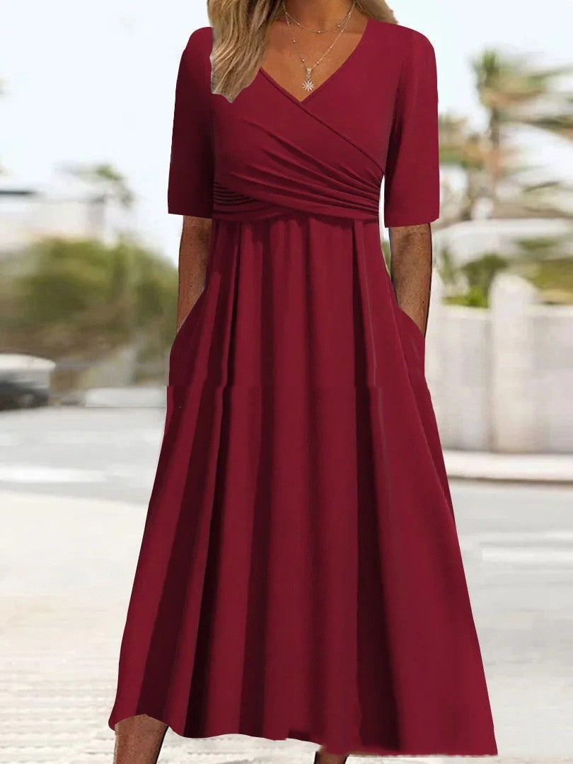 Valenzora | Blue, simple midi dress with V-neck