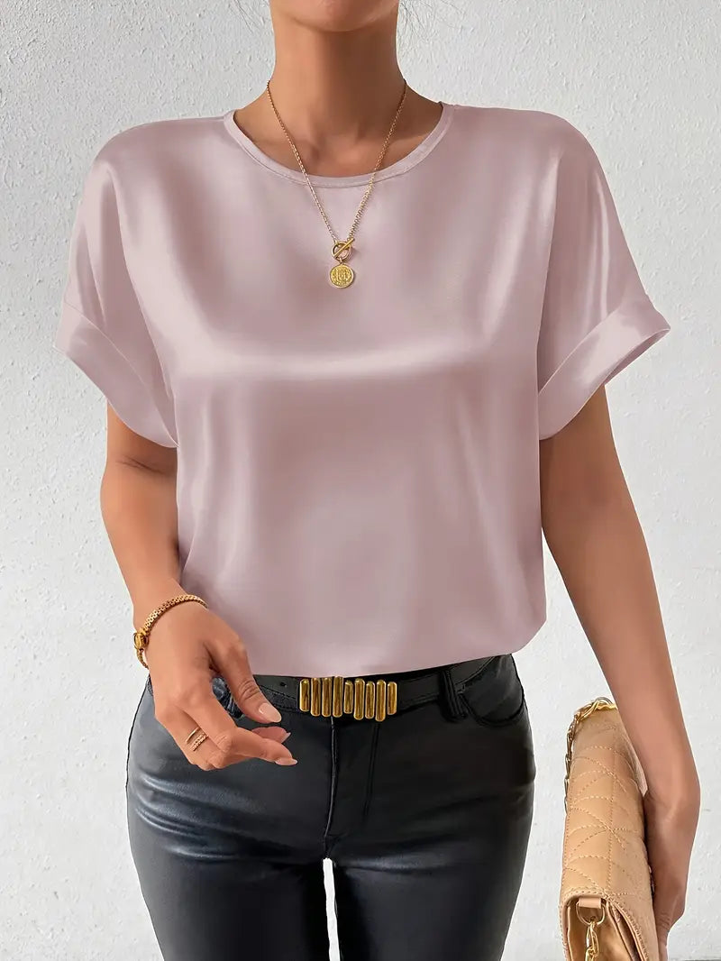 Valenzora | Satin-T-Shirt mit umgeschlagenen Ärmeln für Damen