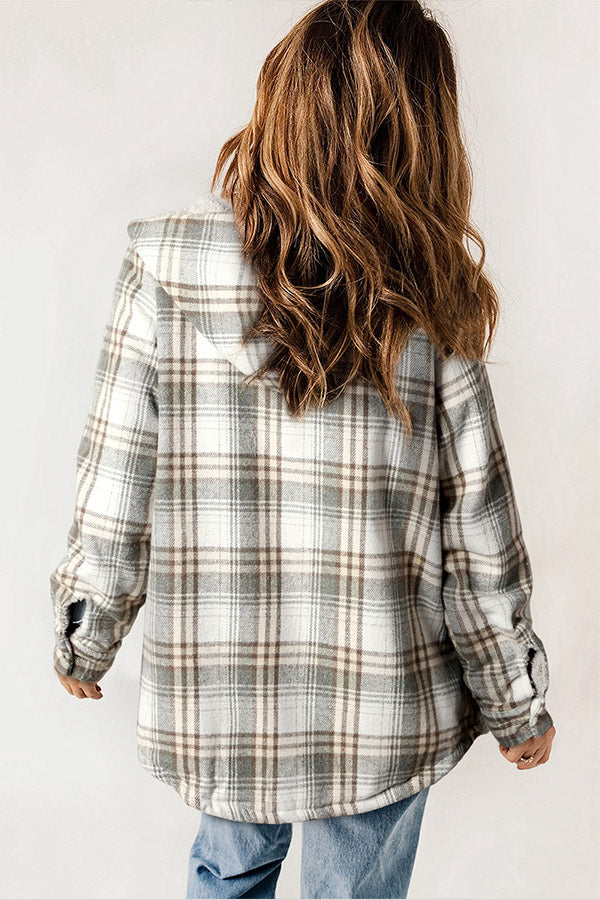 Valenzora | Snap Button Sherpa Fleece Lined Hooded Flannel Jacket
