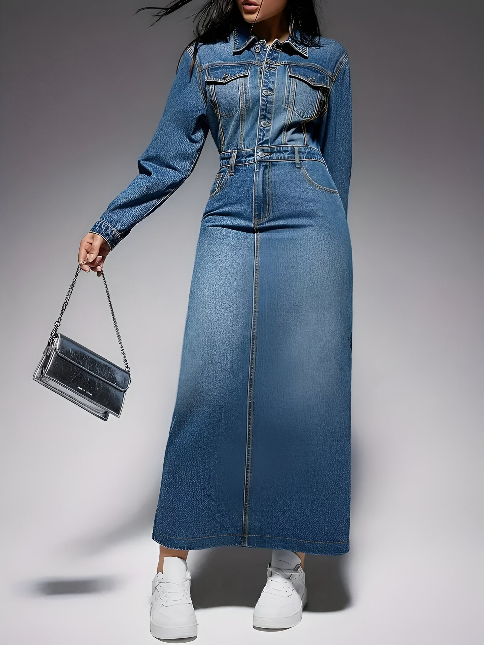Valenzora | Elegantes Jeanskleid mit langen Ärmeln