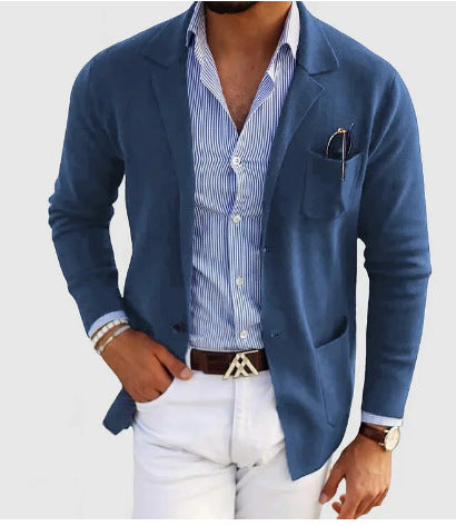 Valenzora | Herren-Cardigan mit lässigen Knöpfen, Taschen und gekerbtem Kragen, einfarbig, lange Ärmel