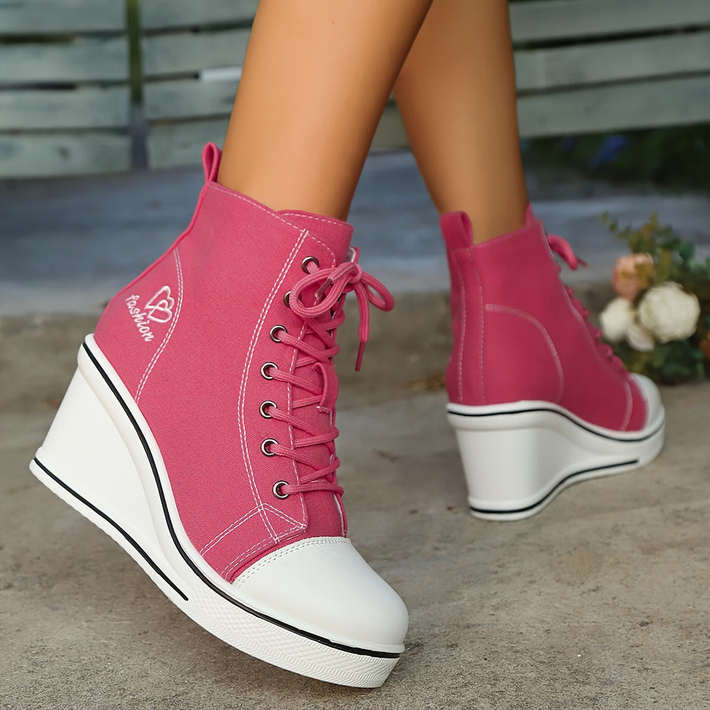 Valenzora | Simple canvas ankle boots with love motif