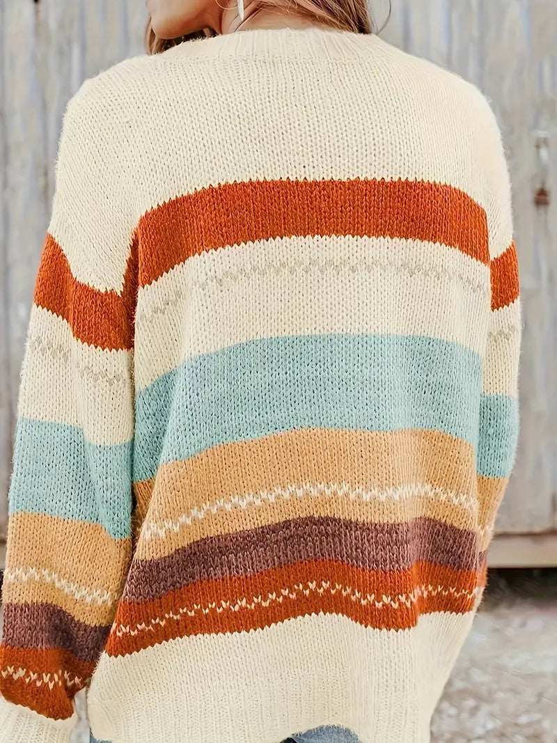 Gestreifte Strickpullover mit Rundhalsausschnitt